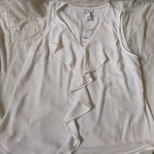 Off White Ruffle Front Tank